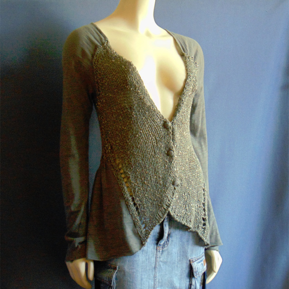 Anthro Meadow Rue Olive Peplum Cardigan Sm - Picture 5 of 5